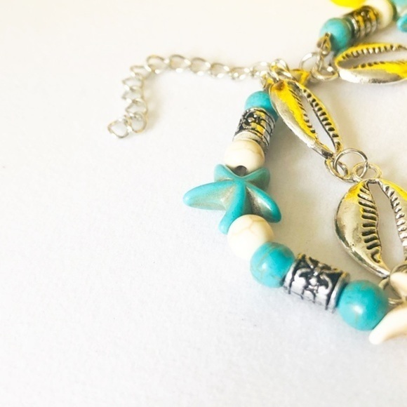 3/$30 Sea Turtle Starfish Puka Shell Double Chain Bracelet Anklet - Picture 5 of 6